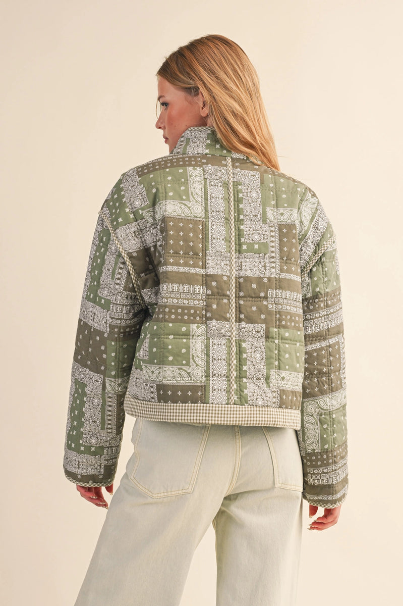 Bandana Patchwork Quilted Jacket {Ash Olive} – Kelly Fields Boutique