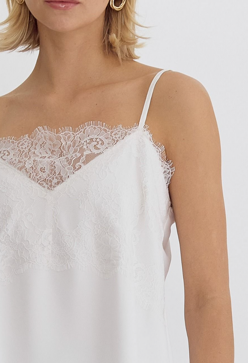 L'AGENCE - Priya Silk Lace Camisole in White