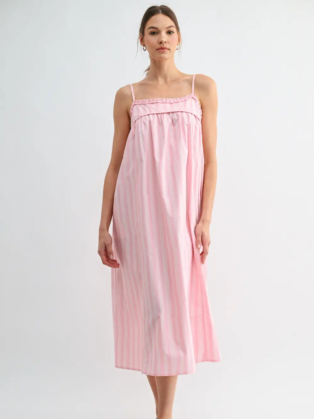 striped ruffle maxi dress Soft {Pink} – Kelly Fields Boutique ff:bts_10112022 Boho Graduation Dress Crossover straps are detailed Color:Moonlight Jade