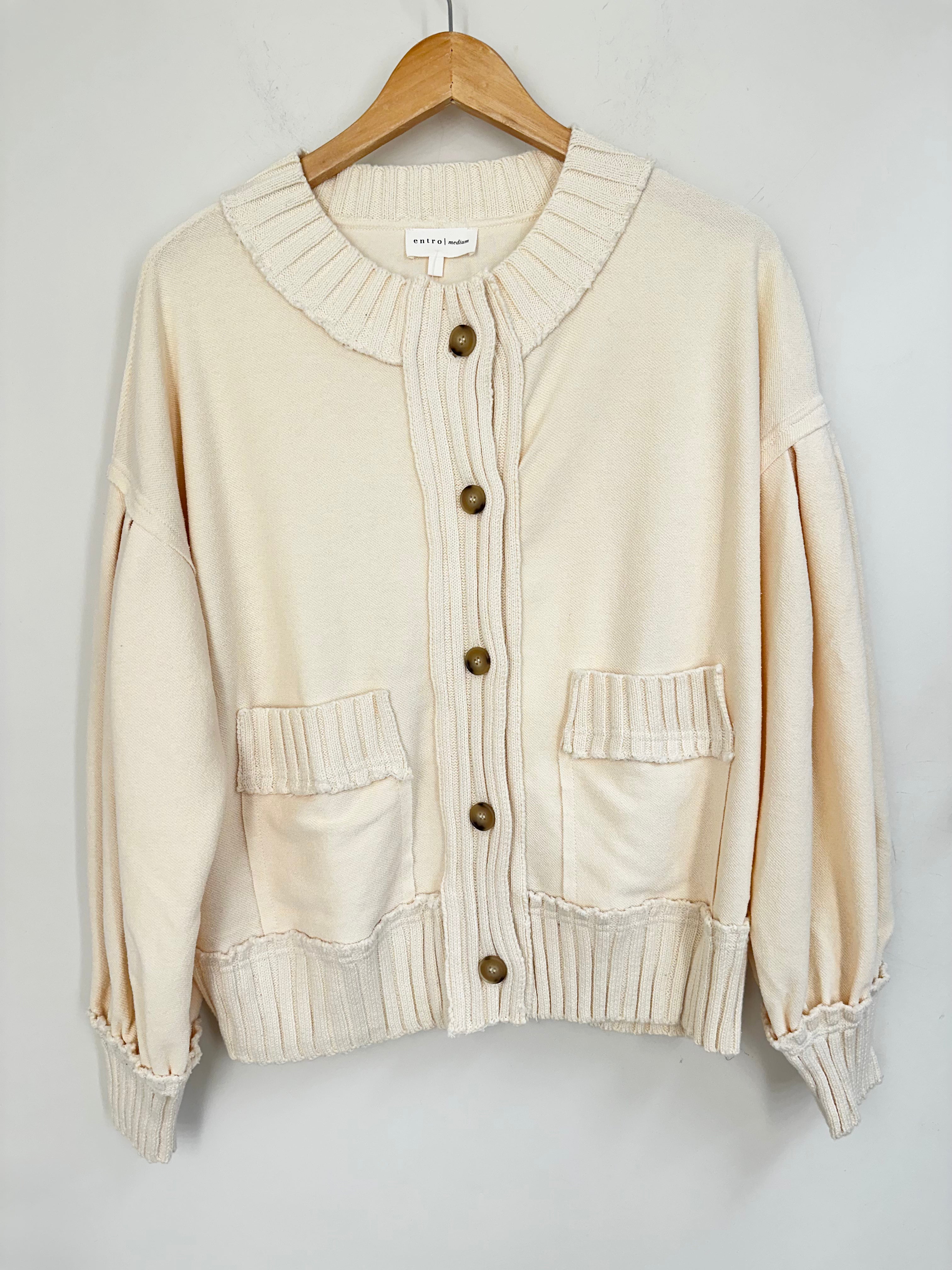 英国限定 S.E.H KELLY COTTON KNIT CARDIGAN Cardigan in ring-spun cotton in soot — S.E.H Kelly