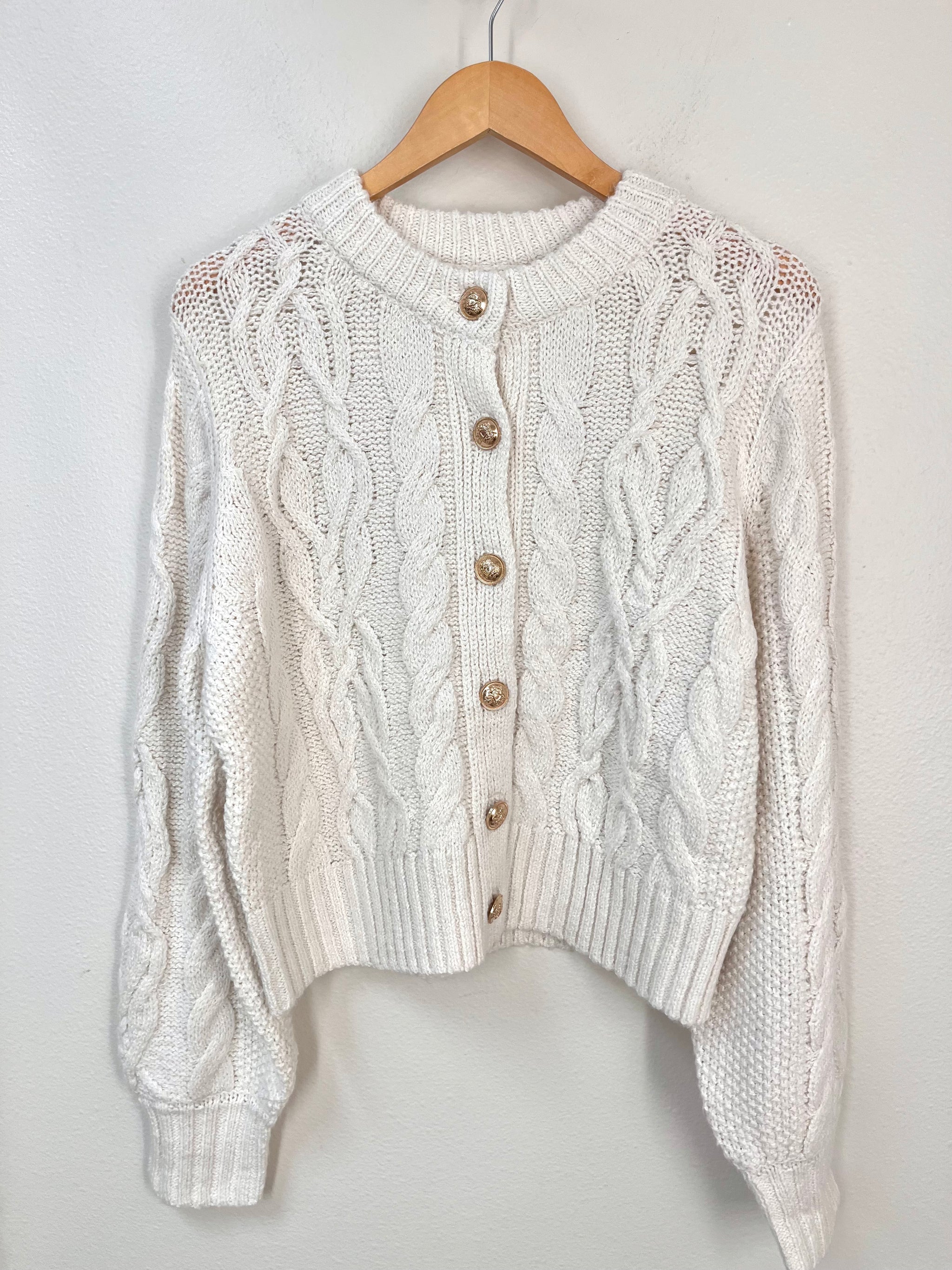 Knitted Cardigan Light Gold Sweater Elegant Light Cardigan V Neck