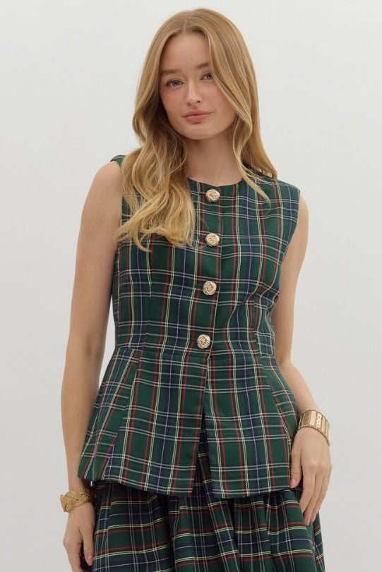 Plaid Patterned Woven Vest {Green} Kelly Fields Boutique Plaid Patterned Woven Vest {Green} Kelly Fields Boutique