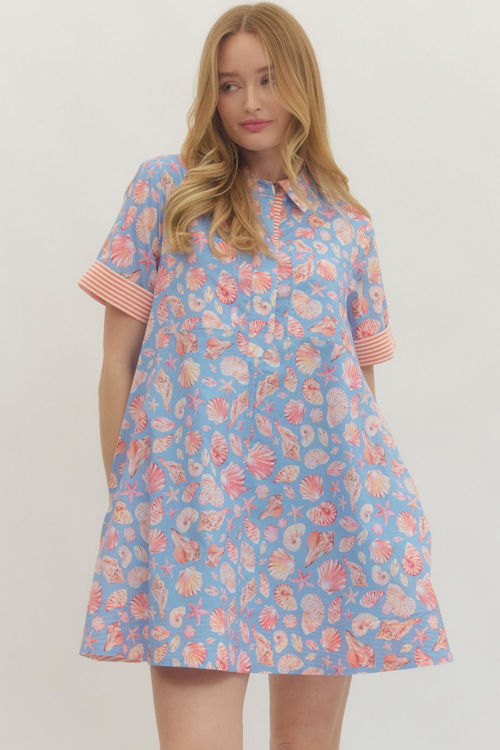 Seashell Printed Mini Dress {Blue}
