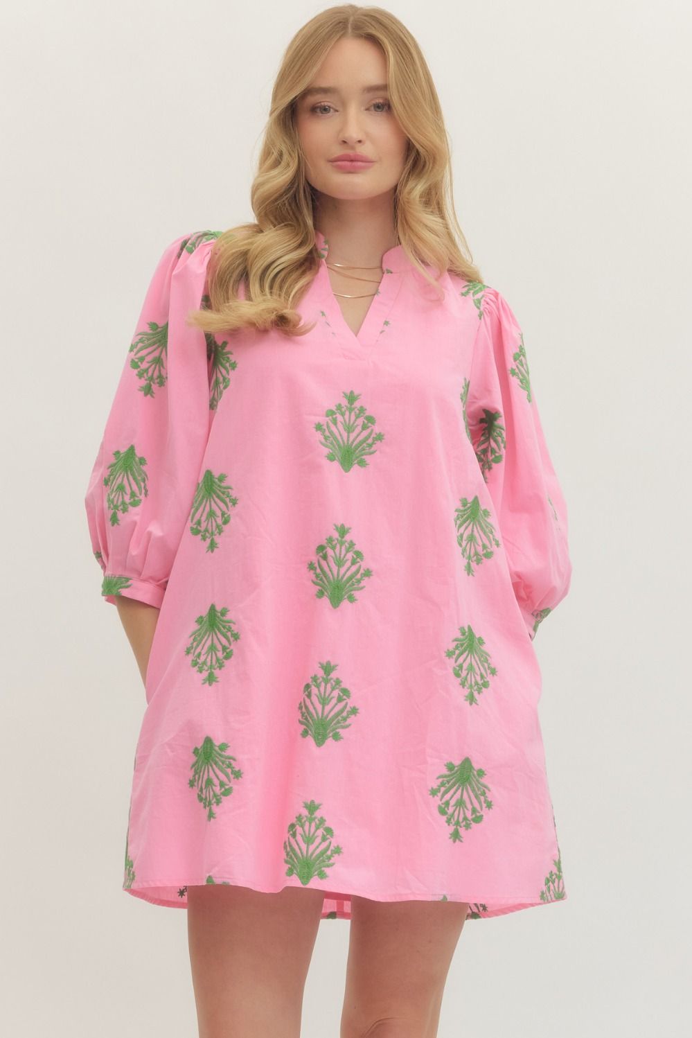 embroidered cotton dress with puff sleeves Cream Embroidered Floral Puff Sleeve Midi Dress PinkBlush