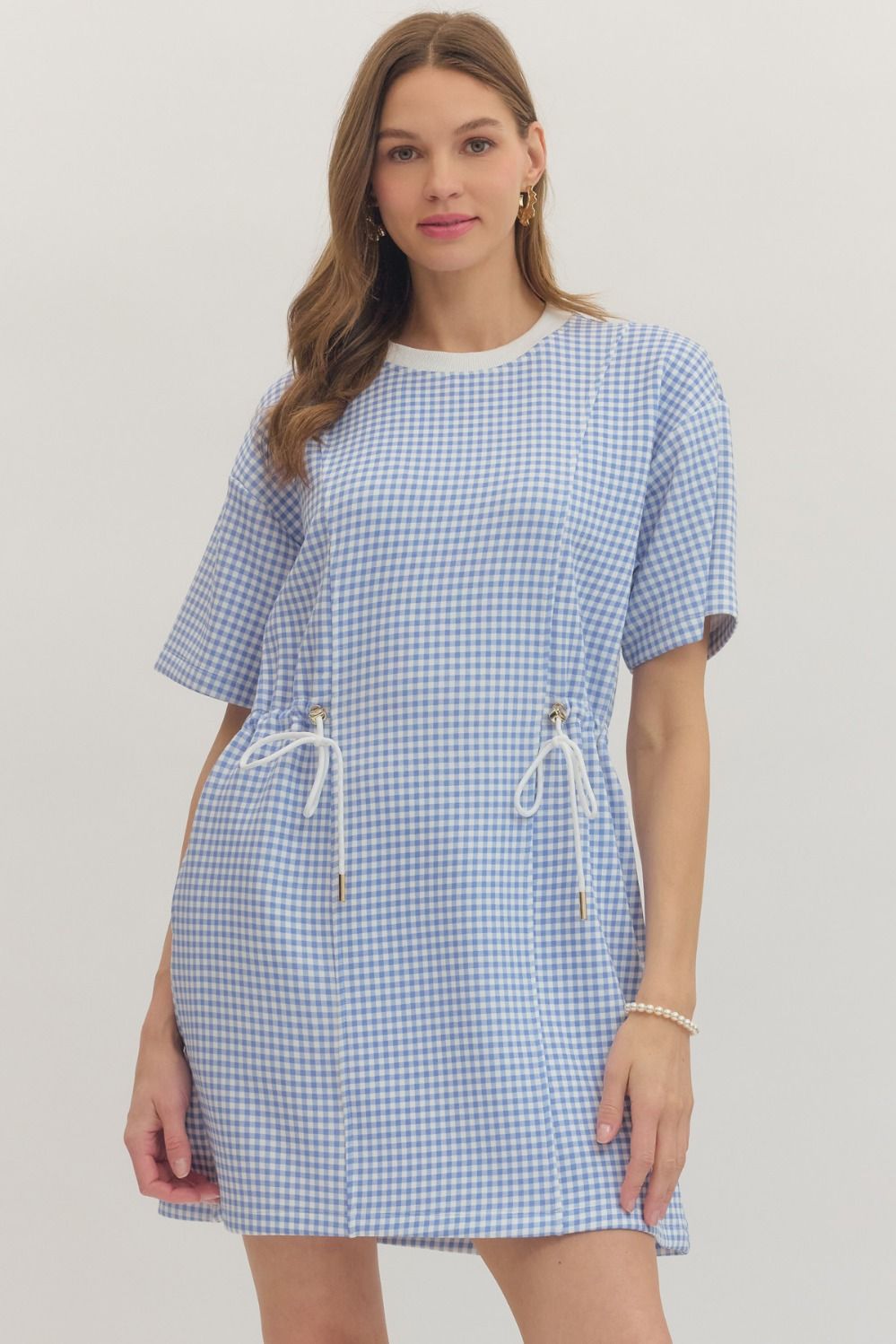 Checked Drawstring Mini Dress {Blue} – Kelly Fields Boutique