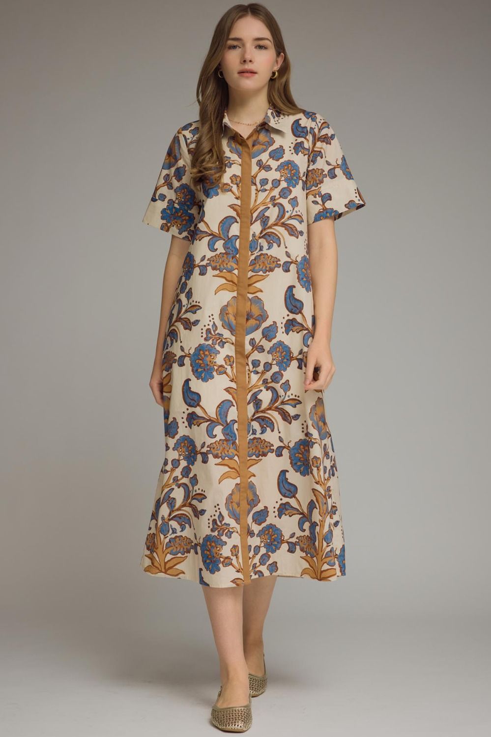 buttoned midi dress Floral Contrasted Trim {Ecru} Color:Delfina Print Inspired is an understatement, Fitted midi dress with badge_limited